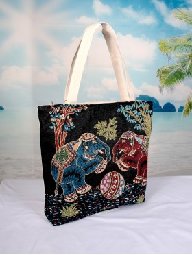 Elephant Pattern Canvas Tote Bag